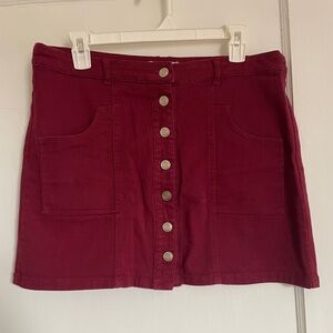 Altar'd State Rich Red Button-Front Mini Skirt